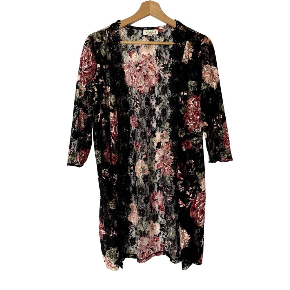 Full‎ Circle Trends black rose lace kimono robe women's size medium boho goth